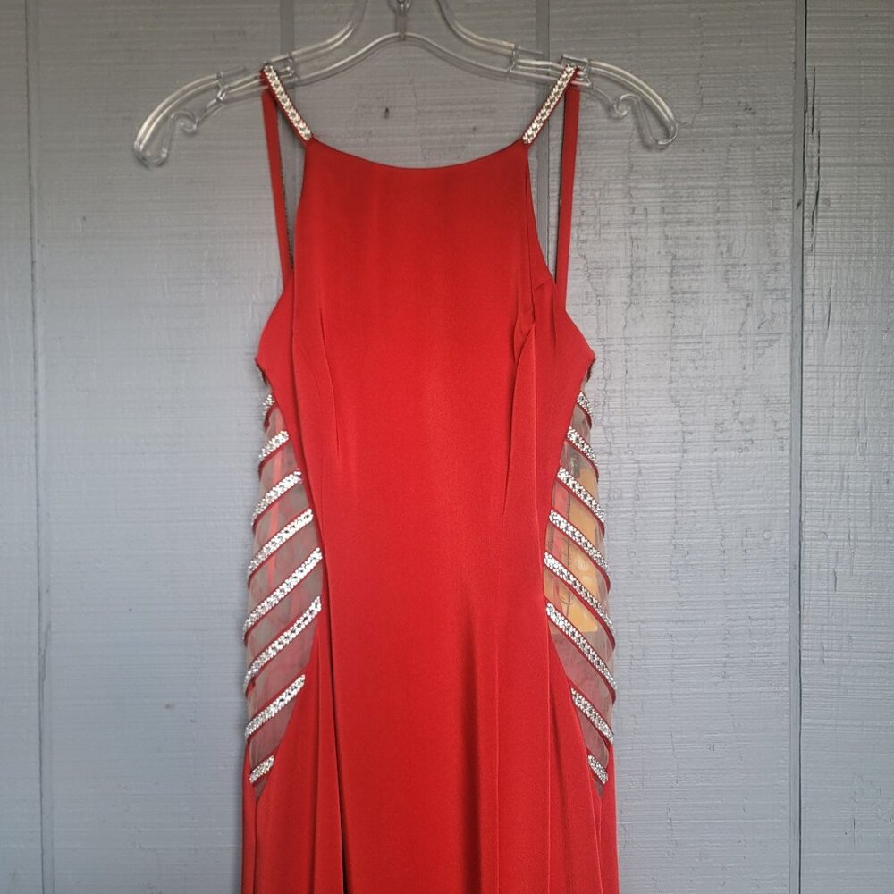 La Femme High Neck Beaded Side Cut Outs Prom, Bridal, Evening Maxi Dress. Size 4 - Picture 6 of 12